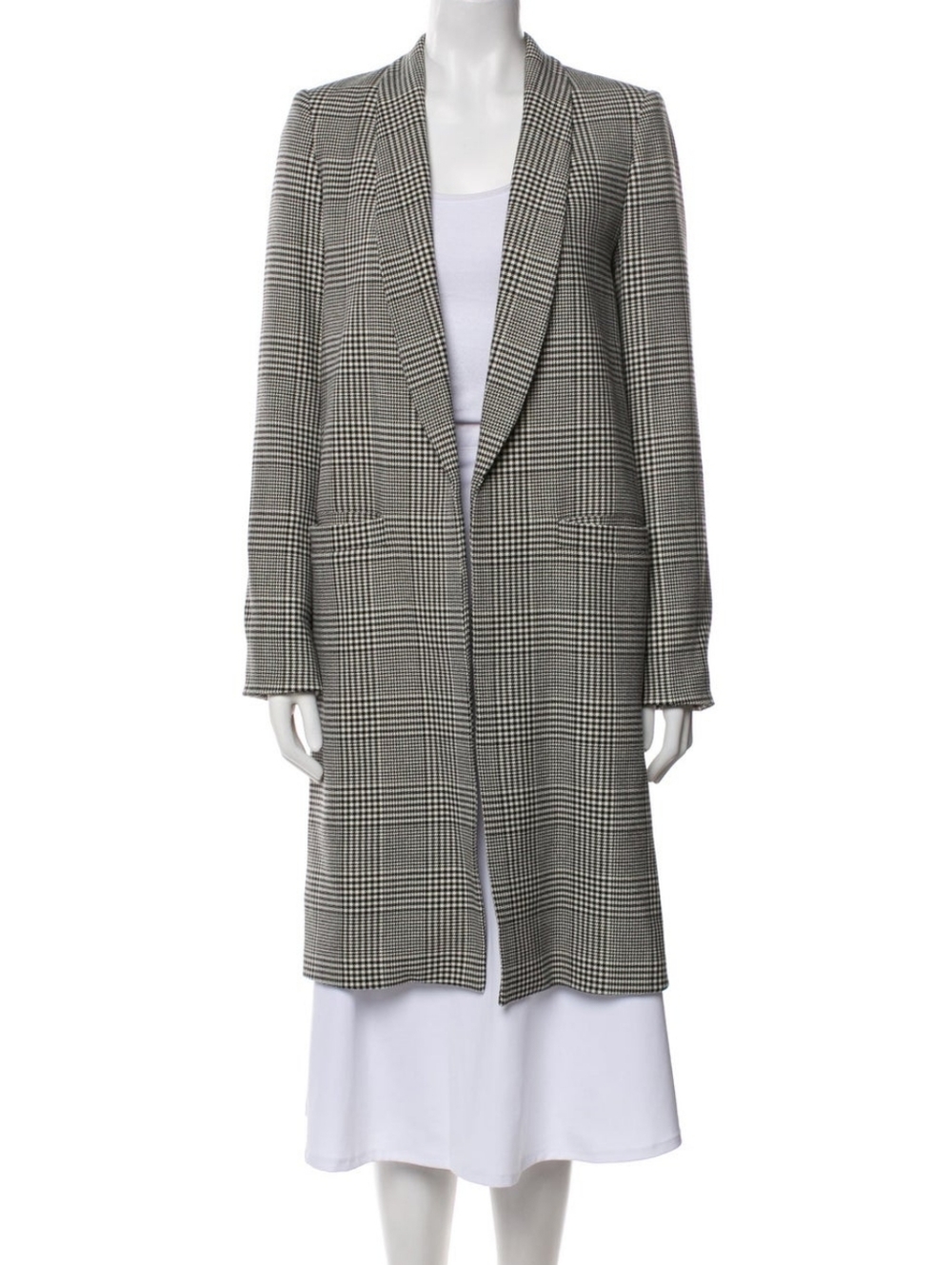 Alice + Olivia Black and White Glen Plaid Longline Blazer Jacket Coat
